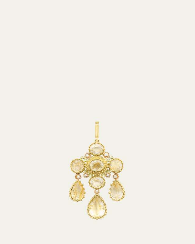 18K Yellow Gold Talisman Pierreries Rutilated Quartz Charm with Diamonds